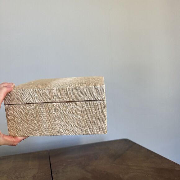 Pigeon And Poodle Sand Silken Abaca Jewelry Storage Box Beige Tan - Picture 5 of 13